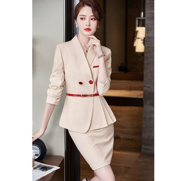 two piece dress fashion ladies apricot women business suits skirt and jacket sets work wear beauty salon office uniform styles, White
two piece dress fashion ladies apricot women business suits skirt and jacket sets work wear beauty salon office uniform styles, White