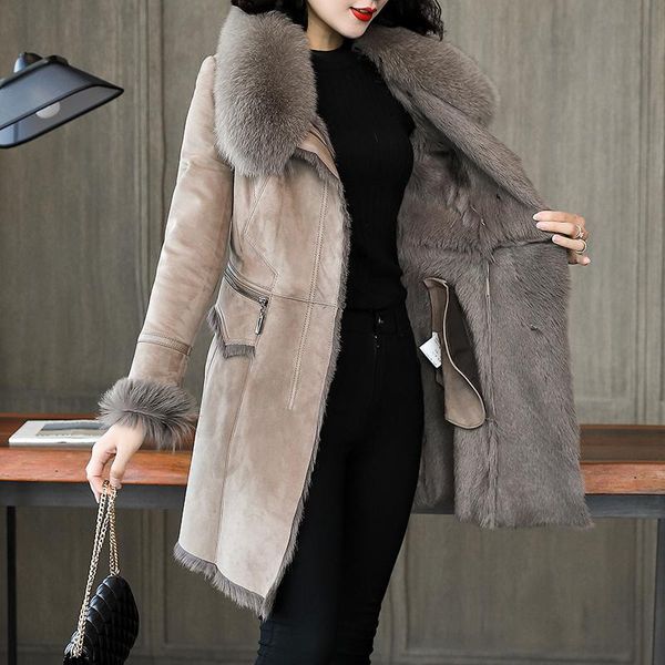women's fur & faux double faced real leather jacket winter coat women collar natural sheep shearling jackets my4202, Black
women's fur & faux double faced real leather jacket winter coat women collar natural sheep shearling jackets my4202, Black