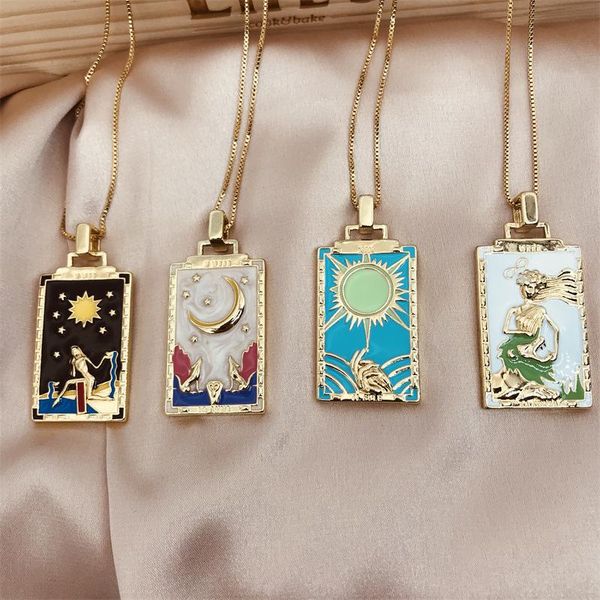 chains vintage colorful tarot cards necklaces for women man gold painting necklace sun and moon pendant creative jewelry gifts, Silver
chains vintage colorful tarot cards necklaces for women man gold painting necklace sun and moon pendant creative jewelry gifts, Silver