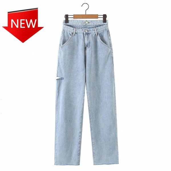 women's jeans 2021 spring fashion double waist loose hole denim high slimming straight pants, Blue
women's jeans 2021 spring fashion double waist loose hole denim high slimming straight pants, Blue
