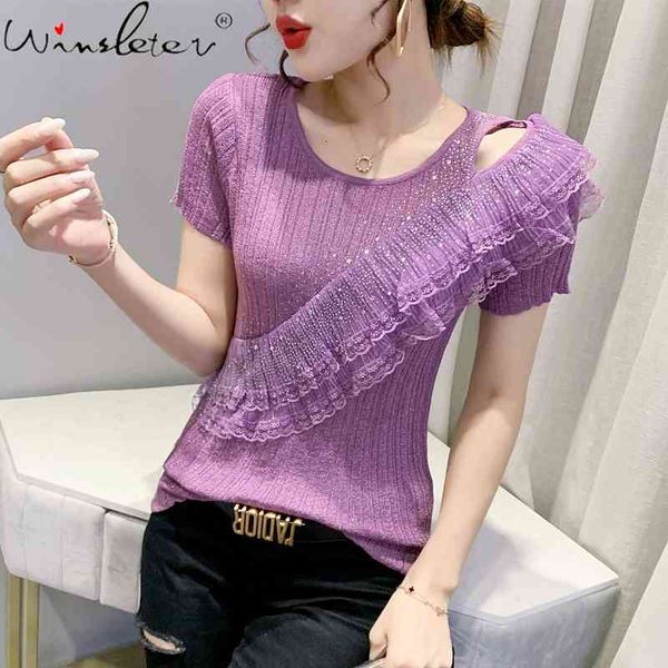women's t-shirt summer korean clothes knitted fashion hollow out shouders shiny diamonds women short sleeve tees t15413a, White
women's t-shirt summer korean clothes knitted fashion hollow out shouders shiny diamonds women short sleeve tees t15413a, White