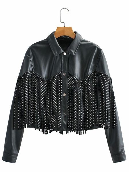 women's leather & faux 2021 early autumn fashion trend women's rivet tassel loose thin coat, Black
women's leather & faux 2021 early autumn fashion trend women's rivet tassel loose thin coat, Black
