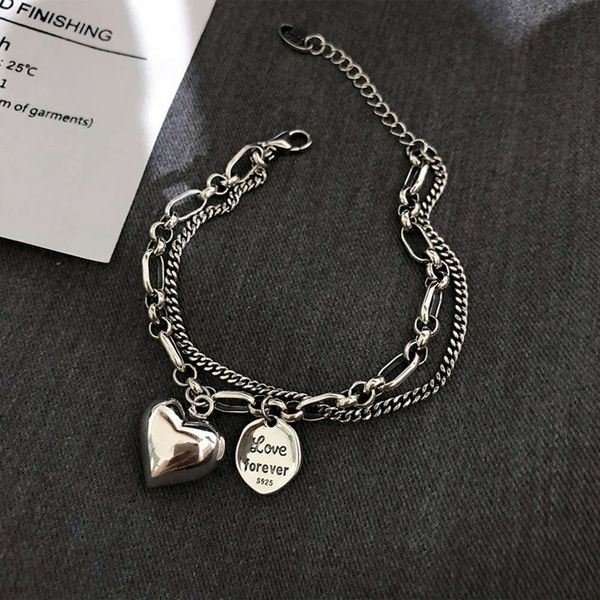 heavy industry love disc double-layer friend 925 silver bracelet for women, Black
heavy industry love disc double-layer friend 925 silver bracelet for women, Black