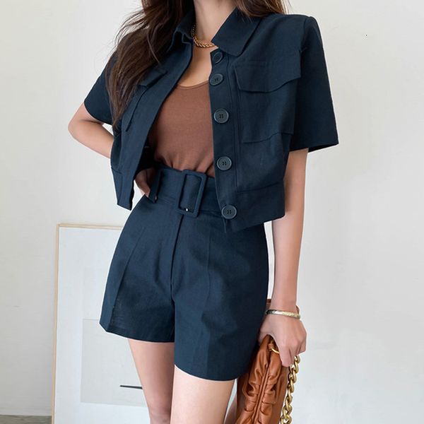 new arrival fashion safari style set for women summer temperament office lady casual and short pants slim two piece sets 7eqc, Black;gray
new arrival fashion safari style set for women summer temperament office lady casual and short pants slim two piece sets 7eqc, Black;gray