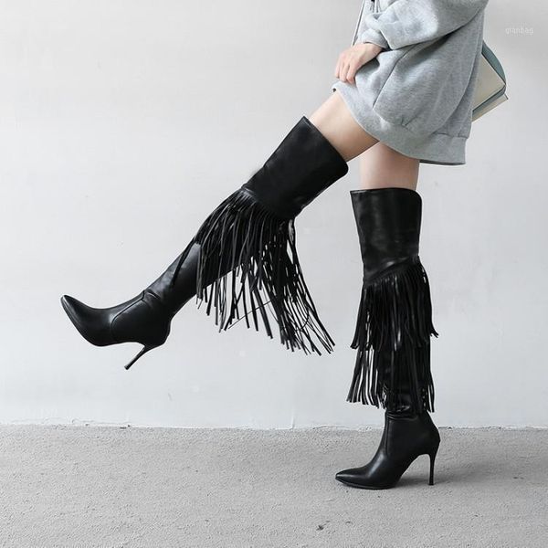 boots tassels fine heel high women's shoes beautiful shoe woman brown overknee will code1, Black
boots tassels fine heel high women's shoes beautiful shoe woman brown overknee will code1, Black