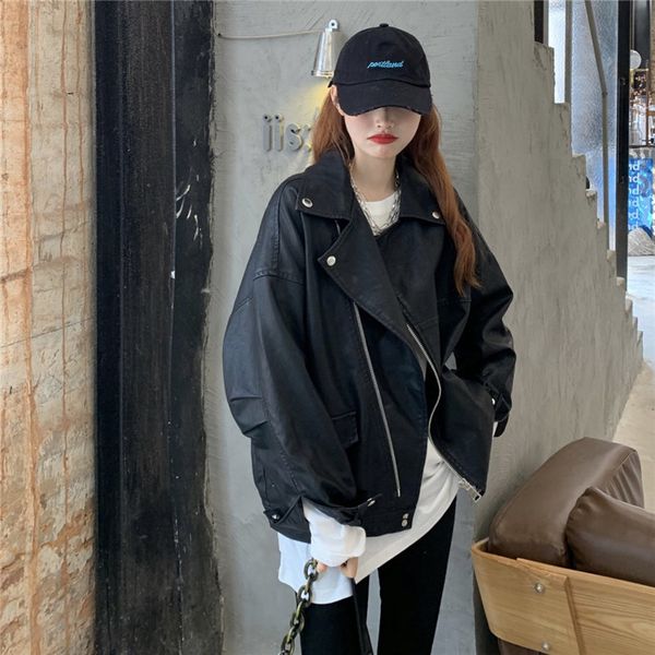 2021 new spring autumn women loose pu faux leather jackets lady black zippers motorcycle biker female coats outerwear u79l
2021 new spring autumn women loose pu faux leather jackets lady black zippers motorcycle biker female coats outerwear u79l