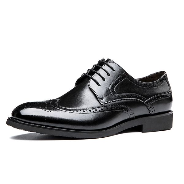 Brogue British Men Oxford Leather Shoes Business Wedding Formal Men Shoes Lace-up Dress Shoes Black Classical, 1012