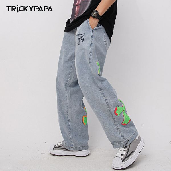 Jeans Tkpa Harajuku Cross Graffiti Print Men's and Women's Bf Style Straight Tube Loose Wide Leg Pair Pants, Blue
Jeans Tkpa Harajuku Cross Graffiti Print Men's and Women's Bf Style Straight Tube Loose Wide Leg Pair Pants, Blue