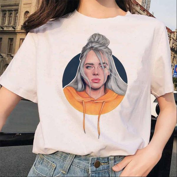american rapper billie harajuku characters printed leisure female coat round collar t shirt with short sleeves, White
american rapper billie harajuku characters printed leisure female coat round collar t shirt with short sleeves, White