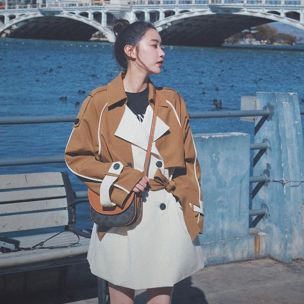 women's trench coats korean clothes ladies windbreaker women fashion loose spring autumn coat long sleeve casual temperament suit colla, Tan;black
women's trench coats korean clothes ladies windbreaker women fashion loose spring autumn coat long sleeve casual temperament suit colla, Tan;black