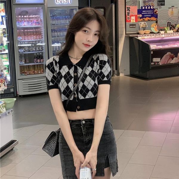 women's knits & tees retro y2k argyle plaid collar knit cardigan 2021 summer single breasted shirt preppy style short sleeve crop top, White
women's knits & tees retro y2k argyle plaid collar knit cardigan 2021 summer single breasted shirt preppy style short sleeve crop top, White