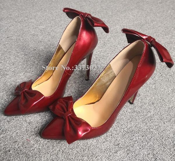 dress shoes wine red patent leather bowtie stiletto heel pumps fashion lady poined toe butterfly knot high single real pos, Black
dress shoes wine red patent leather bowtie stiletto heel pumps fashion lady poined toe butterfly knot high single real pos, Black