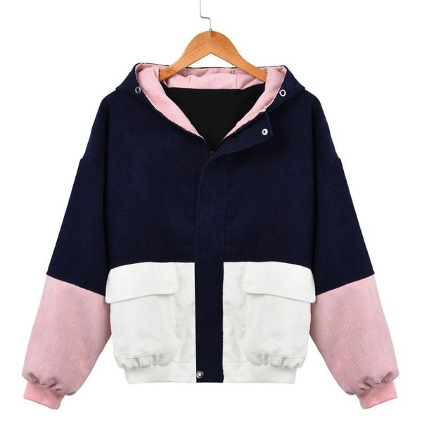 winter warm color block hooded corduroy jacket drawstring hit color patched pocket thick basic women coat harajuku new, Black;brown
winter warm color block hooded corduroy jacket drawstring hit color patched pocket thick basic women coat harajuku new, Black;brown