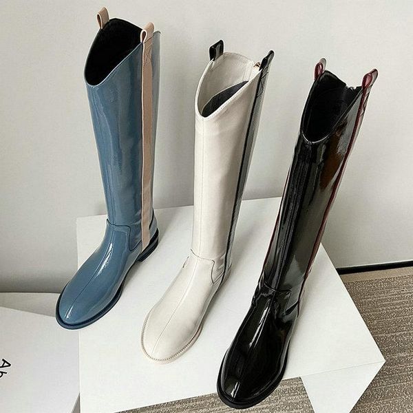 boots black blue beige patent leather women knee high comfortable flat with round toe calf 2021 quality cow
boots black blue beige patent leather women knee high comfortable flat with round toe calf 2021 quality cow