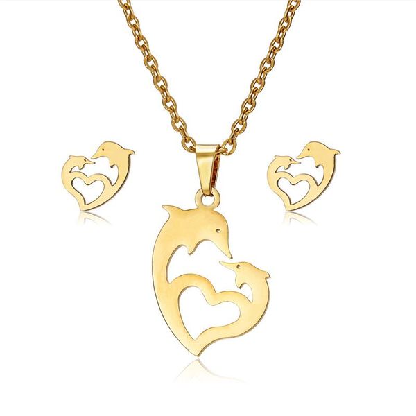 earrings & necklace fashion animal heart dolphin wedding jewelry set women gold-color stainless steel stud gifts, Silver
earrings & necklace fashion animal heart dolphin wedding jewelry set women gold-color stainless steel stud gifts, Silver