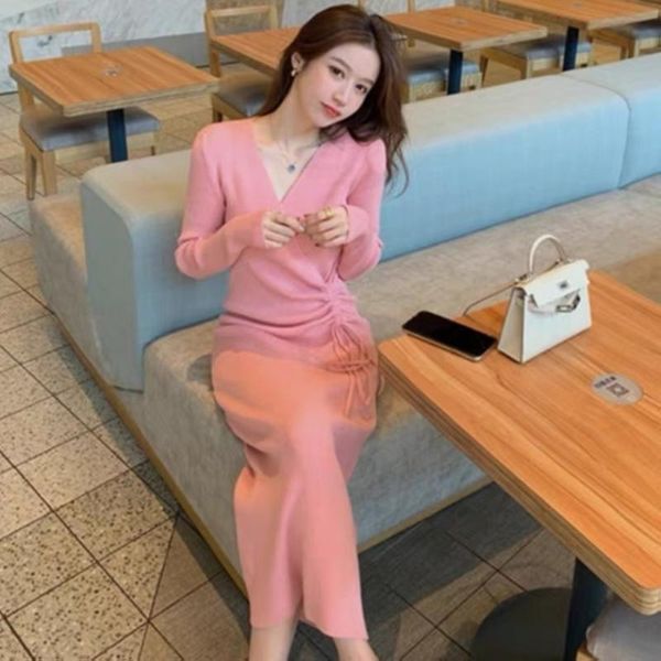 casual dresses autumn elegant knitted dress women v-neck long sleeve drawstring slim wais midi bottoming sweater vestidos, Black;gray
casual dresses autumn elegant knitted dress women v-neck long sleeve drawstring slim wais midi bottoming sweater vestidos, Black;gray