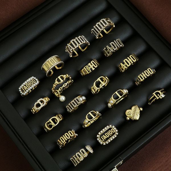 ring 2021 d family cd letter opening pearl female di diamond inlaid brass, Silver 
ring 2021 d family cd letter opening pearl female di diamond inlaid brass, Silver