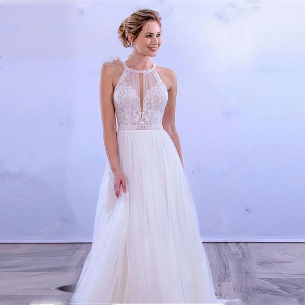 other wedding dresses elegant halter dress lace applique tulle sleeveless back with button bridal gowns princess custom made vestidos de nov, White
other wedding dresses elegant halter dress lace applique tulle sleeveless back with button bridal gowns princess custom made vestidos de nov, White