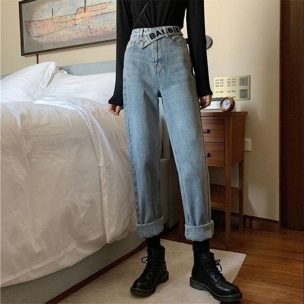 women's jeans women streetwear casual loose vintage female plus size wide leg denim pants letter belt boyfriend korean high waist, Blue
women's jeans women streetwear casual loose vintage female plus size wide leg denim pants letter belt boyfriend korean high waist, Blue