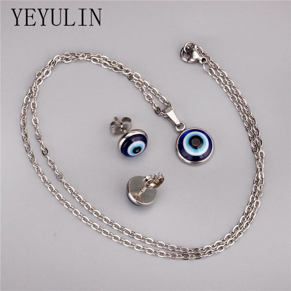 earrings & necklace stainless steel blue eye pendant necklaces stud jewelry set for woman choker collar clavicle chain accessories, Silver
earrings & necklace stainless steel blue eye pendant necklaces stud jewelry set for woman choker collar clavicle chain accessories, Silver