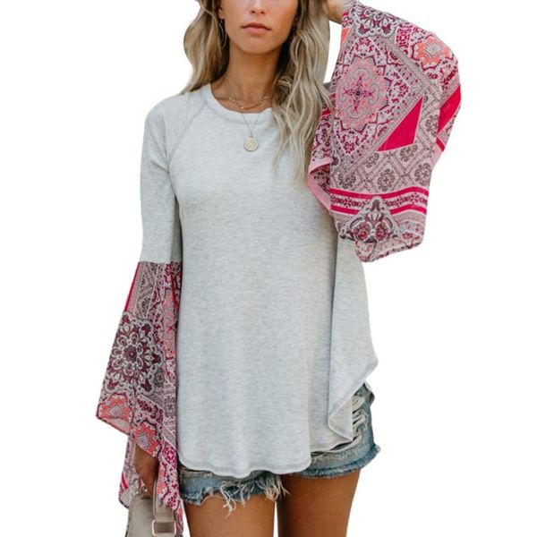 women's t-shirt fashion women ladies spring autumn casual floral print long sleeve loose, White
women's t-shirt fashion women ladies spring autumn casual floral print long sleeve loose, White