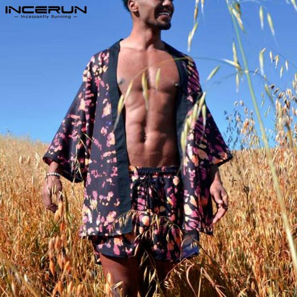 men's tracksuits incerun summer printing men sets 3/4 sleeve open stitch kimono shirt beach shorts 2 pieces streetwear casual hawaiian, Gray
men's tracksuits incerun summer printing men sets 3/4 sleeve open stitch kimono shirt beach shorts 2 pieces streetwear casual hawaiian, Gray