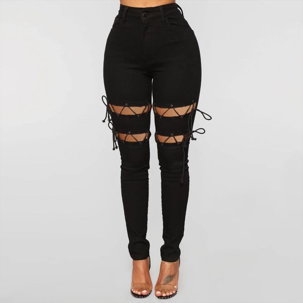 black bandage hollow out women jean high waist womans pocket regular streetwear trousers hole denim pants, Blue
black bandage hollow out women jean high waist womans pocket regular streetwear trousers hole denim pants, Blue