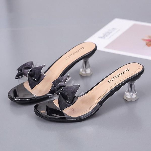 dress shoes transparent slippers women woman mules summer bow knot clear high spike heels crystal ladies slides, Black
dress shoes transparent slippers women woman mules summer bow knot clear high spike heels crystal ladies slides, Black
