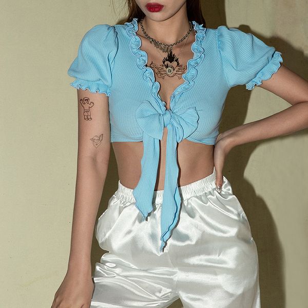 summer fashion t-shirt 2021 short sleeve v neck bandage blue solid high street women t-shirt, White
summer fashion t-shirt 2021 short sleeve v neck bandage blue solid high street women t-shirt, White