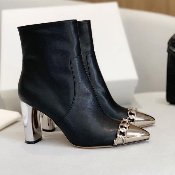 boots shoes women winter mid calf metal decor genuine leather super high heels pointed toe zapatos de mujer, Black
boots shoes women winter mid calf metal decor genuine leather super high heels pointed toe zapatos de mujer, Black
