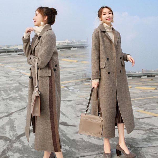 women's wool & blends autumn and winter woolen coat mid-length korean fashion elegant ladies slim double breasted jacket, Black
women's wool & blends autumn and winter woolen coat mid-length korean fashion elegant ladies slim double breasted jacket, Black