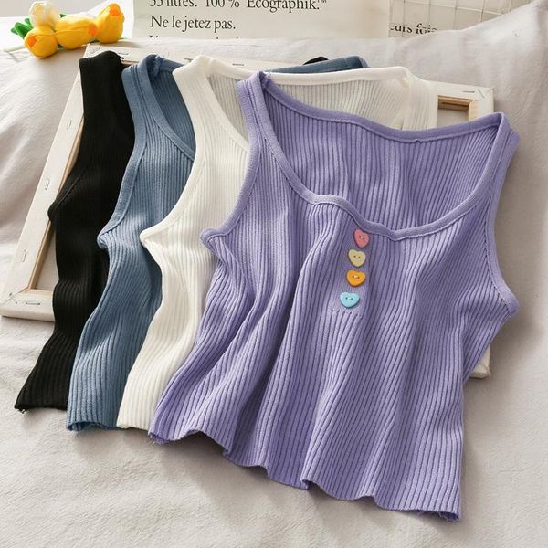 women's tanks & camis summer thin knitted t shirt 2021 chic buttons vest tank casual short knitwear slim crop top, White
women's tanks & camis summer thin knitted t shirt 2021 chic buttons vest tank casual short knitwear slim crop top, White