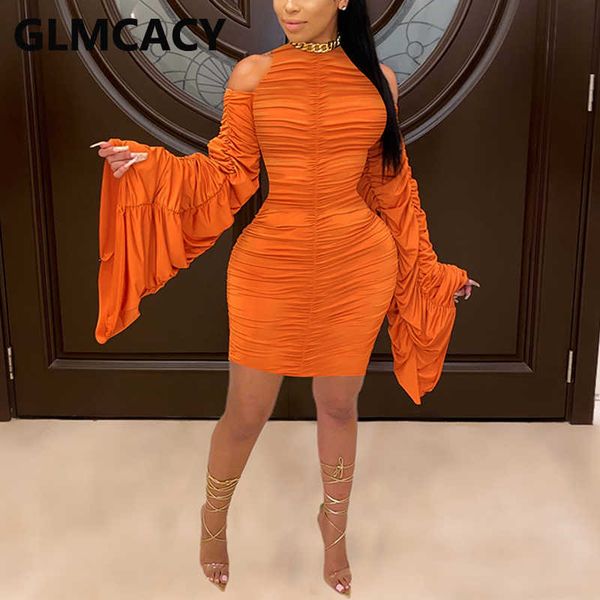women long flare sleeve cold shoulder dress bodycon ruched mini party dress 210702, Black;gray
women long flare sleeve cold shoulder dress bodycon ruched mini party dress 210702, Black;gray