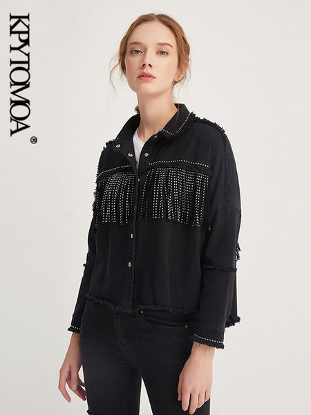 kpytomoa women fashion tassel beaded oversized denim jaet coat women vintage long sleeve frayed hem female outerwear chic, Black
kpytomoa women fashion tassel beaded oversized denim jaet coat women vintage long sleeve frayed hem female outerwear chic, Black