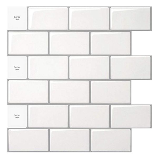 

Art3d -Home Decoration 3D wallpaper Wall Stickers Tile Peel and Stick Backsplash Wallpaper for Kitchen Bathroom Shower Room Fireplace (10-Sheets 30x30cm), White