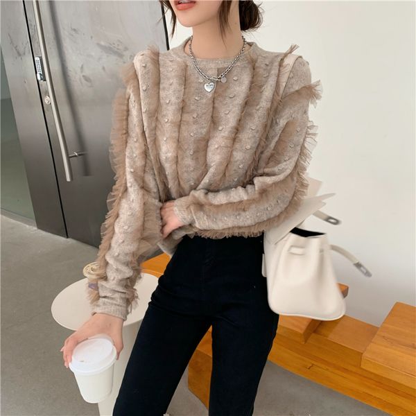 2021 new autumn loose fungus net yarn ee stitching temperament is thinner knit sweater women bnp0, White;black
2021 new autumn loose fungus net yarn ee stitching temperament is thinner knit sweater women bnp0, White;black