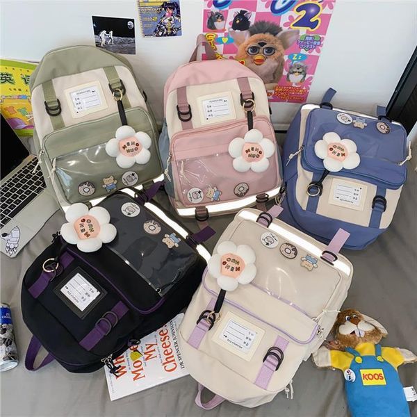 women cute ita backpack front transparent pvc pocket for badges shoulder bag with strap girls school
women cute ita backpack front transparent pvc pocket for badges shoulder bag with strap girls school