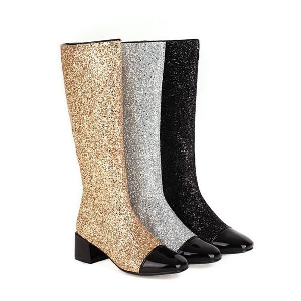 boots medium heel high sequin women's chengdu, Black