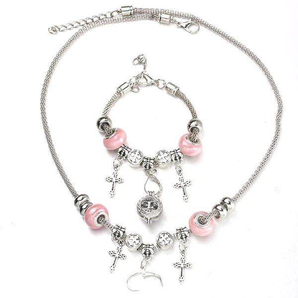 earrings & necklace 6 colors cross bracelet set exquisite pink bead hollow chain beaded with hooks fashion diy pendant jewelry, Silver
earrings & necklace 6 colors cross bracelet set exquisite pink bead hollow chain beaded with hooks fashion diy pendant jewelry, Silver