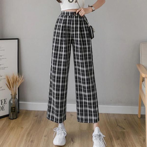 women's jeans 2021 summer spring women high waist wide leg trousers vintage plaid print pants casual korean elastic loose, Blue
women's jeans 2021 summer spring women high waist wide leg trousers vintage plaid print pants casual korean elastic loose, Blue
