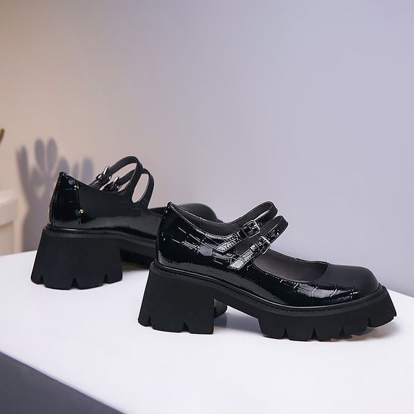 Womens genuine leather thick sole platform flats mary jane female comfortable footwear double buckle round toe student shoes, Black
Womens genuine leather thick sole platform flats mary jane female comfortable footwear double buckle round toe student shoes, Black