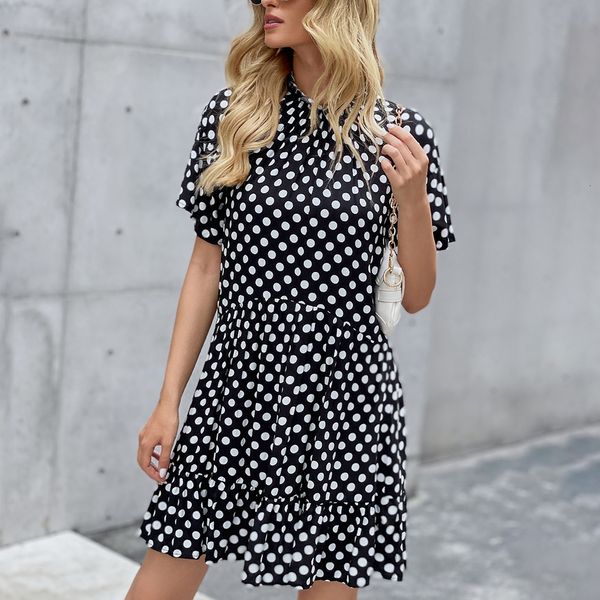 new short sleeve white polka dot mini woman 2021 summer elegant office casual ruffles yellow black es for women yjvo, Black;gray
new short sleeve white polka dot mini woman 2021 summer elegant office casual ruffles yellow black es for women yjvo, Black;gray