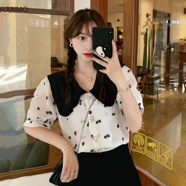 women's blouses & shirts baby collar floral shirt summer design niche short sleeve 2021 french bubble clothes, White