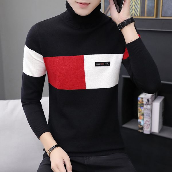sweater knit men's youth t shirt thickened slim fitting pullover turtleneck base fashion, White;black
sweater knit men's youth t shirt thickened slim fitting pullover turtleneck base fashion, White;black