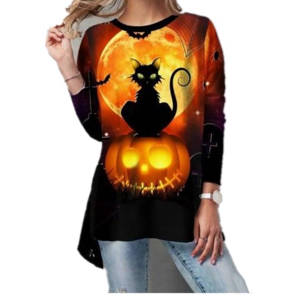 women's t-shirt woman halloween pumpkin print long casual o-neck sleeve pullover lady plus size crow bat cat tees t shirt, White
women's t-shirt woman halloween pumpkin print long casual o-neck sleeve pullover lady plus size crow bat cat tees t shirt, White