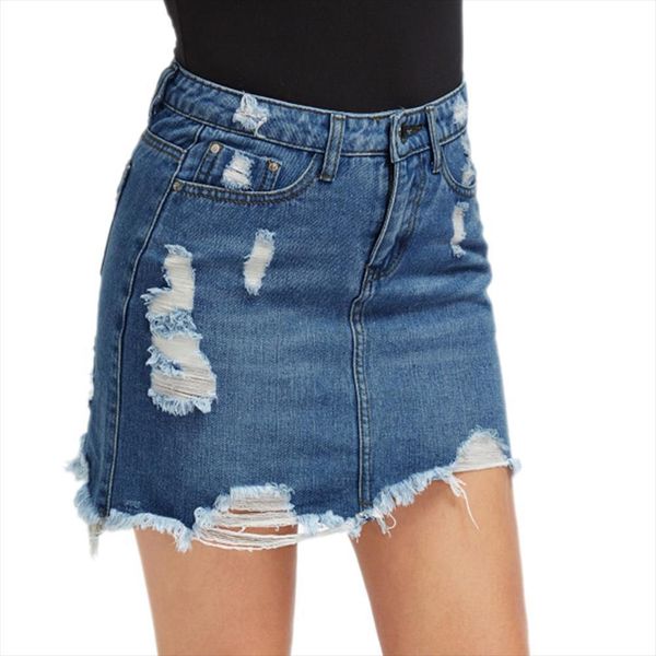 blue ripped casual mini womens skirt denim summer bodycon basic pocket jeans mid waist, Black 
blue ripped casual mini womens skirt denim summer bodycon basic pocket jeans mid waist, Black
