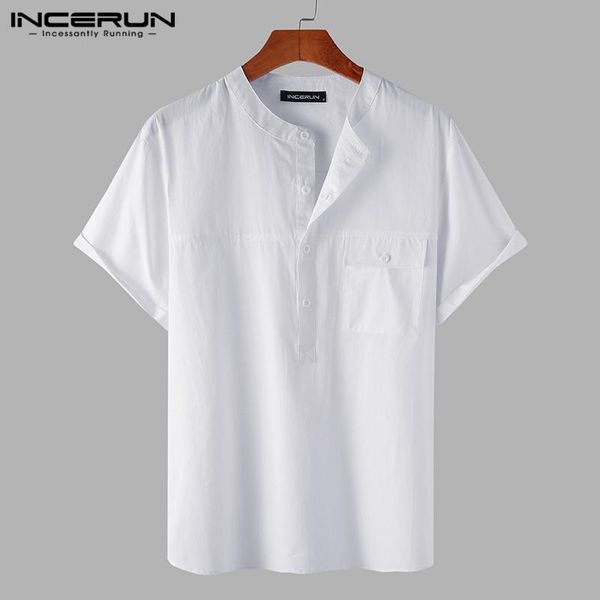 short sleeve stand collar camisa incerun vintage solid color men shirts leisure button blouse summer man cotton breathable, White;black
short sleeve stand collar camisa incerun vintage solid color men shirts leisure button blouse summer man cotton breathable, White;black
