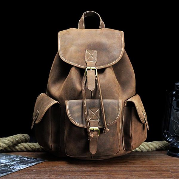 backpack retro drawstring crazy horse leather men hiking daypack handmade bag
backpack retro drawstring crazy horse leather men hiking daypack handmade bag