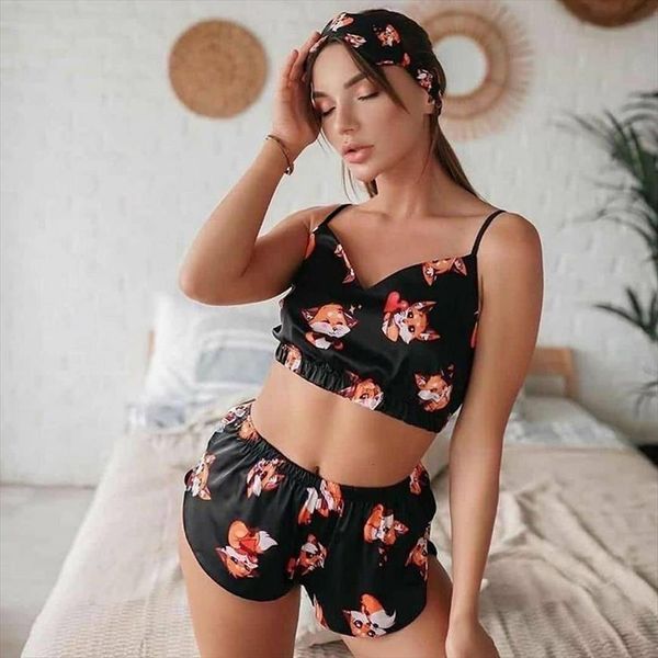 print cartoon fox satin women sleepwear pajamas 2 piece set animales pattern womens pj sets sleeveless crop corset sexy, Black;red
print cartoon fox satin women sleepwear pajamas 2 piece set animales pattern womens pj sets sleeveless crop corset sexy, Black;red