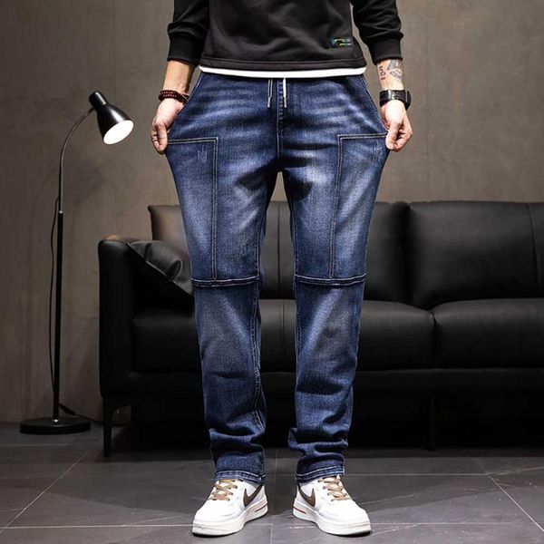 men's jeans plus size straight men casual denim patchwork trousers elastic waist streetwear harem pants clothing, Blue
men's jeans plus size straight men casual denim patchwork trousers elastic waist streetwear harem pants clothing, Blue